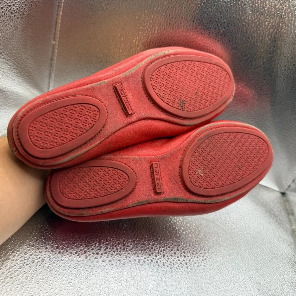 Size 6M Tory Burch Minnie Red‎ Womens Slip On Leather Travel Ballet Flats